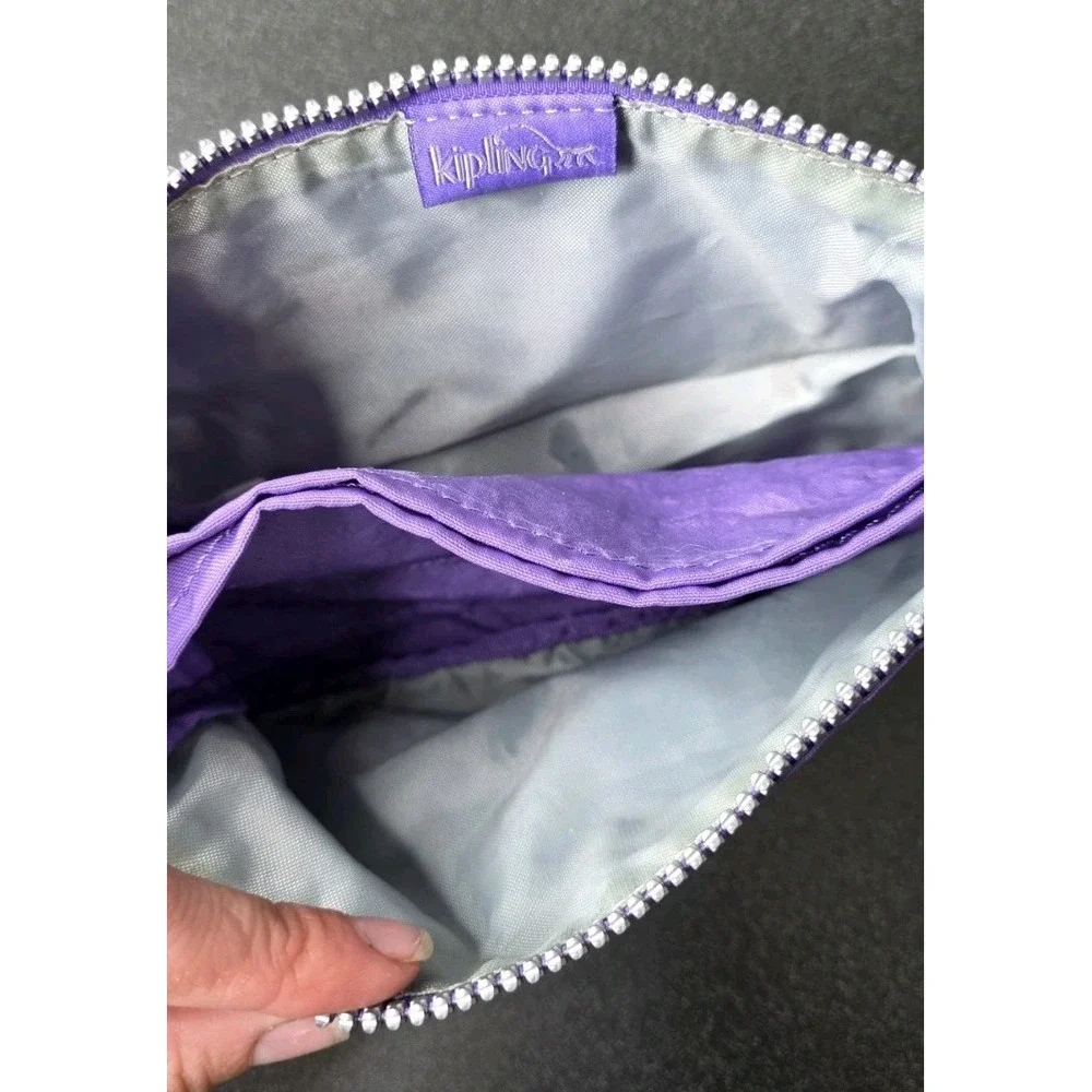 Kipling Women Make Up Cosmetic Bag Pouch Purple Monkey Keychain Wristlet Zip